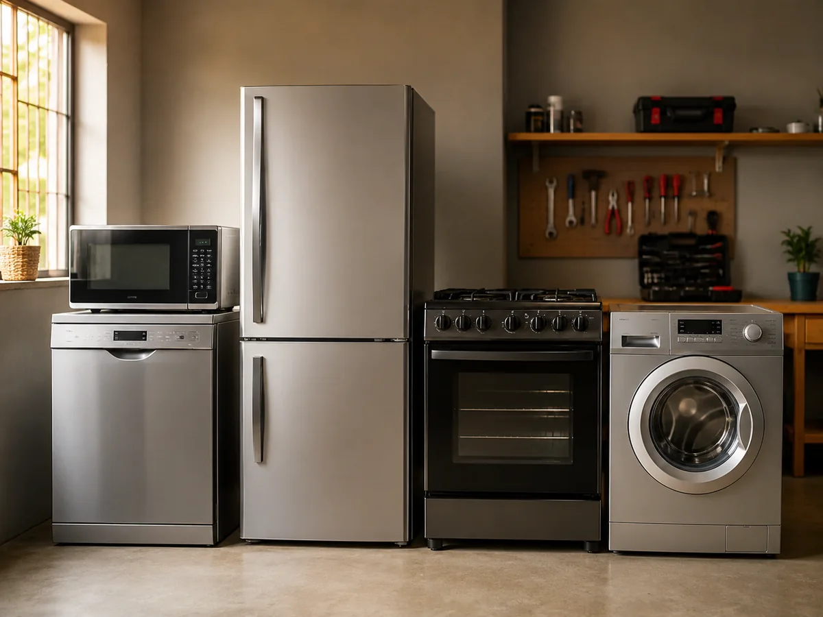 Home appliances displayed in a workshop environment